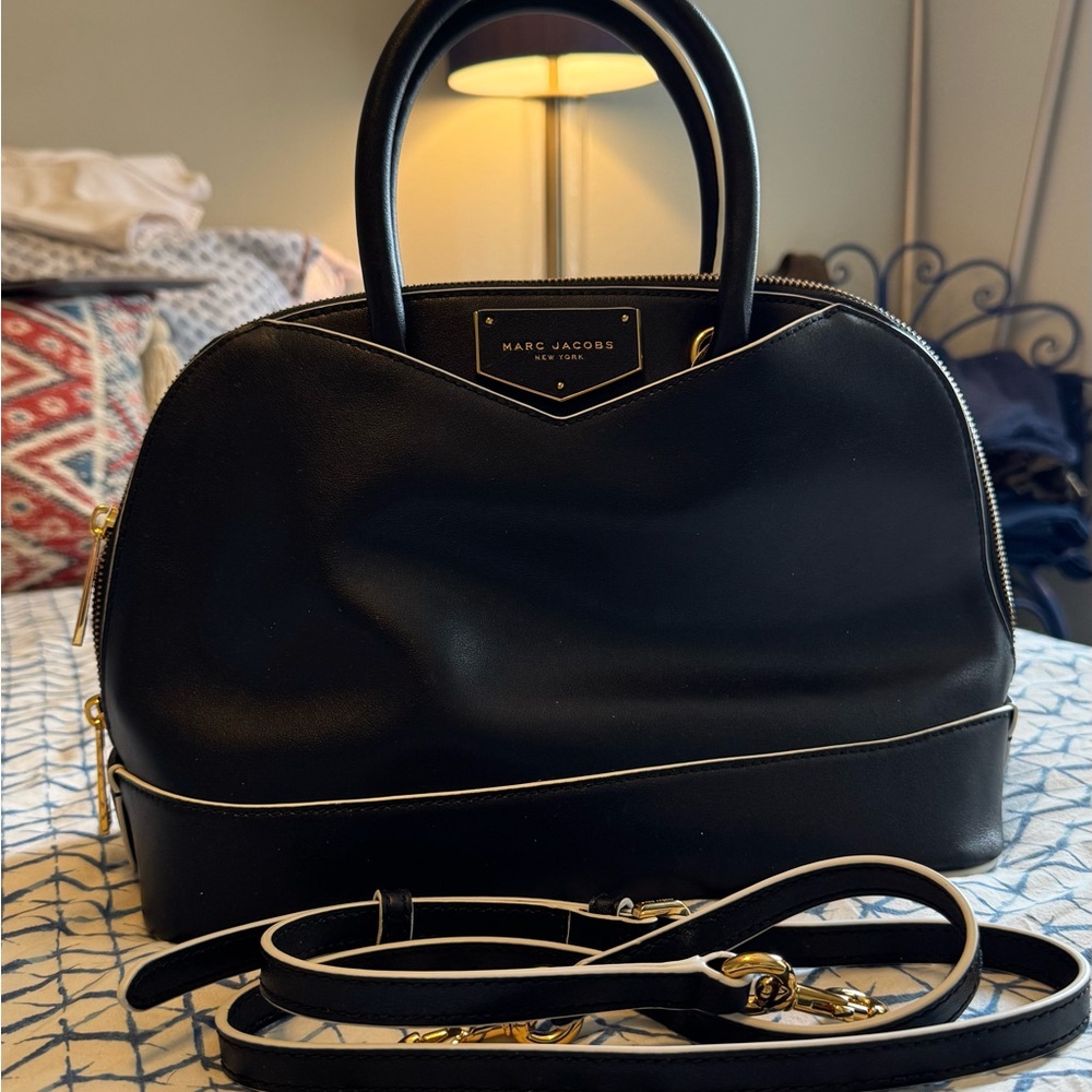 New Marc Jacobs Black Satchel with Gold Accents and Detachable Strap
